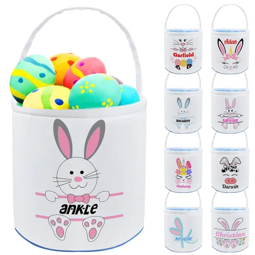 Vista 16 de Cesta de Pascua personalizada con nombre, bolsas de lona personalizadas para niños, cestas de Pascua para bebés, niños y niñas, color azul