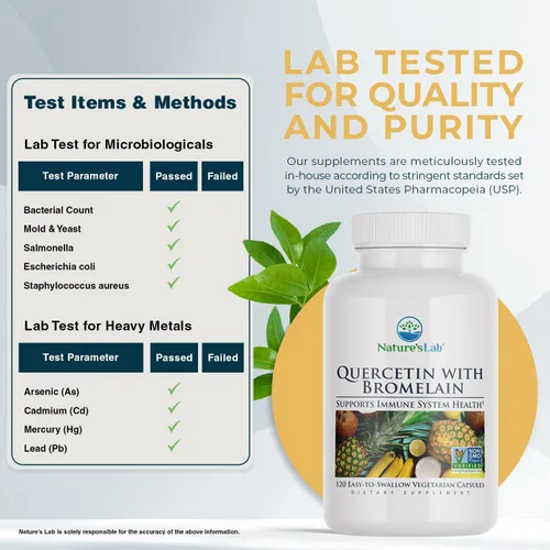 Vista 3 de Nature's Lab Quercetina Bromelina - Sin OMG, Sin Gluten - 120 Cápsulas