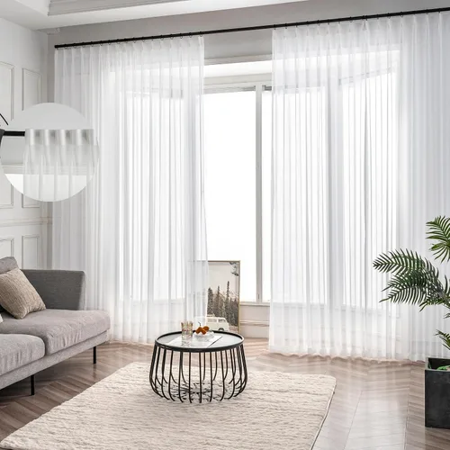Vista 37 de Cortinas plisadas negras traslúcidas de 84 pulgadas de largo, 2 paneles para dormitorio, lino texturizado, ganchos transparentes para pista