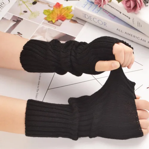 Vista 2 de VTTDB Fundas de brazo lindas mujeres kawaii japonés harajuku Y2k calentador de brazos para niñas guantes góticos sin dedos manga de brazo de punto