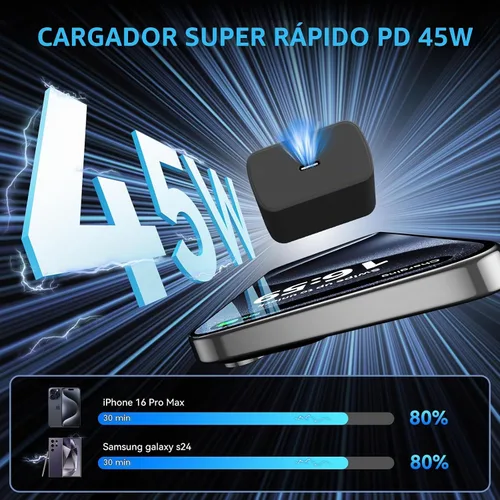 Vista 2 de Cargador para teléfono 17 16 Pro Max de carga rápida, bloque de carga USB C súper rápido de 45 W con cable de carga de 6.6 pies para 17 16 Pro
