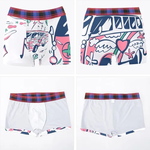 Vista 4 de Lorvies Boxer Briefs Retro Hippie Car Love Bus Mini Van Sun Yin Yang Alien Men Underwear Short Leg Polyester Spandex