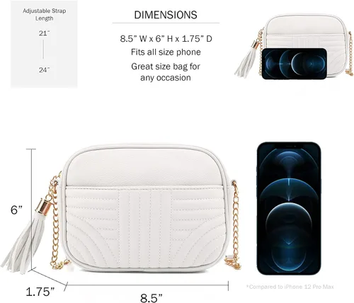 Vista 4 de EVVE Bolsos cruzados acolchados para mujer, elegante bolsa de cámara con borlas, bolso de hombro ligero de tamaño mediano