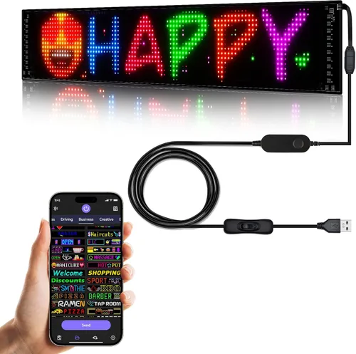 Vista 8 de GOTUS - Letreros LED para Coche, Letrero LED Flexible Programable, Control por Aplicación Bluetooth, Texto Personalizado, Patrones, Animaciones