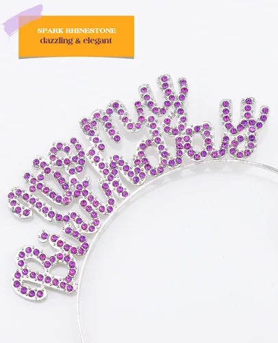 Vista 3 de Corona de cumpleaños para niñas, linda banda de cumpleaños y tiara de cumpleaños para mujer, diadema de dulce cumpleaños, decoración de cumpleaños