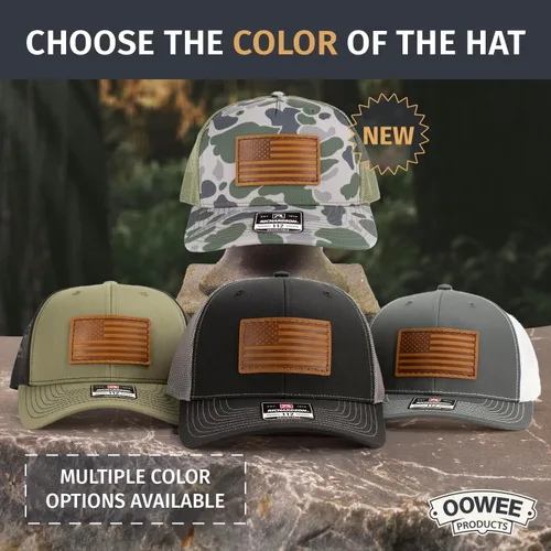 Vista 3 de Oowee - Sombrero de cuero con parche Bandera americana Richardson 112 Trucker Hat