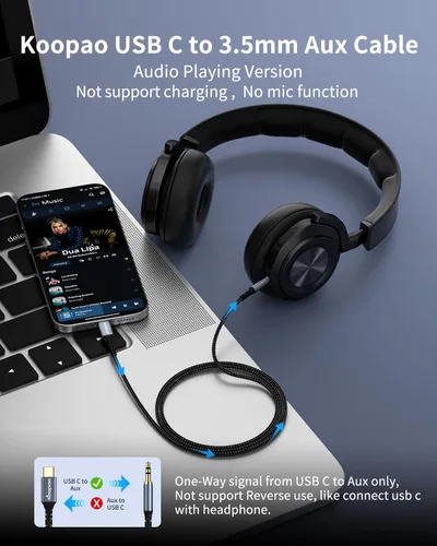 Vista 2 de Cable auxiliar de audio USB tipo C a 0.138 in, resistente al desgaste, antiinterferencia, USB a 0.138 in, cable auxiliar compatible con iPhone 15 16