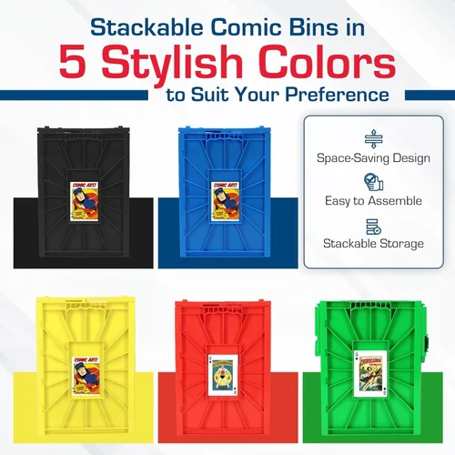 Vista 6 de BCW Recipiente corto para cómics Capacidad para 150 cómics Almacenamiento de plástico apilable Organizador sin ácido Verde, individual