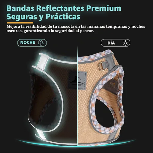 Vista 5 de Juego de Arnés y Correa para Perro - Arnés Sin Tirones Suave y Transpirable para Perros Pequeños, Chaleco Reflectante Ajustable Step-in para Caqui