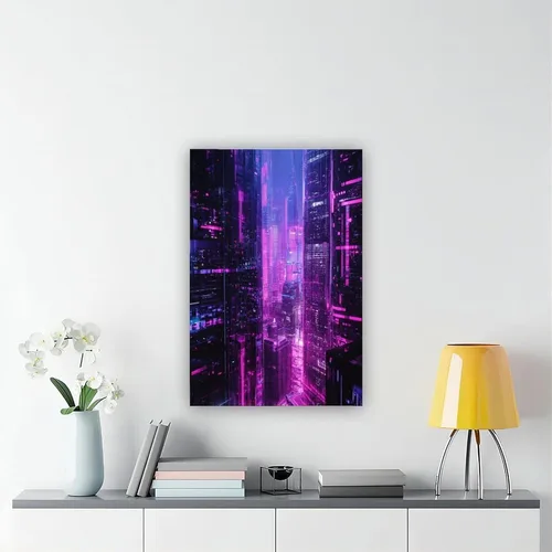 Vista 6 de XAHOR Impresión artística retro de ciencia ficción ciberpunk, póster de escena nocturna de rascacielos de neón, póster de lienzo para decoración