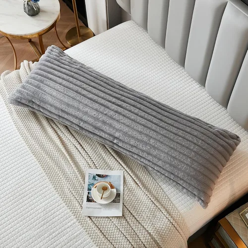 Vista 28 de Juego de 2 fundas de almohada para cama tamaño king, fundas de cojín rectangulares lumbares con diseño de rayas, forro de piel de conejo sintética