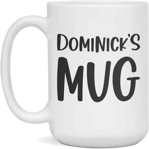 Vista 3 de Taza personalizada de Dominick, regalo único, 11 onzas, color blanco