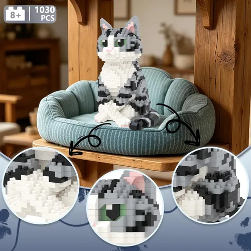 Vista 4 de Larcele 1030 piezas bicolor gato-loto micro bloques de construcción