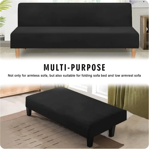 Vista 4 de ele ELEOPTION Funda de futón de terciopelo, funda elástica para sofá cama, funda de colchón elástica con parte inferior elástica para niños, Negro