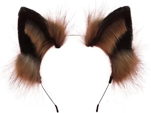 Vista 10 de VIGVAN Orejas de zorro de lobo hechas a mano Animal Cosplay Cute Head Accesorios para Halloween (negro)