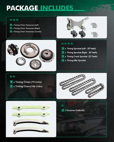 Vista 2 de SCITOO TKMI047L Kit de cadena de distribución Tensor Riel guía Piñón piñón de manivela Piñón tensor rueda dentada para Jeep COMMANDER Mitsubishi
