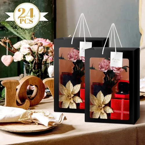 Vista 4 de Yahenda - 24 bolsas de regalo grandes con ventana transparente de 13.8 x 9.8 x 5.9 pulgadas, bolsas de papel transparente para ramo de flores