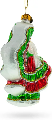 Vista 2 de Adorno navideño de cristal de bailarina folclórica mexicana