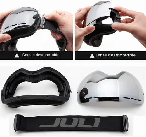 Vista 5 de JULI Gafas de esquí, gafas de snowboard para deportes de nieve de invierno con lente antivaho BNC A1-negro/plateado