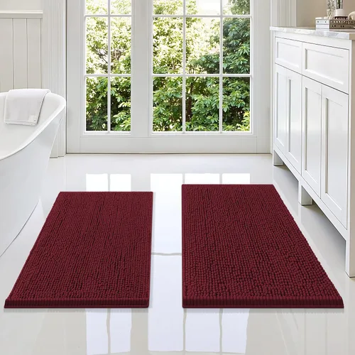 Vista 18 de Juego de alfombras de baño Smiry de 2 piezas, suave alfombra absorbente de chenilla y juego de alfombra en forma de U para inodoro, alfombra de baño