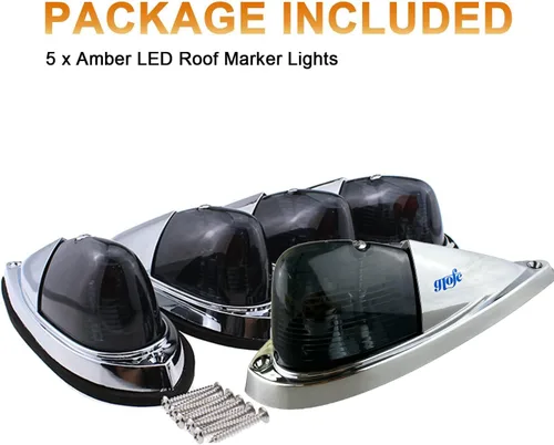 Vista 8 de Kit de luces de carrera de techo con lente ahumada, 5 unidades, color ámbar, estilo lágrima, compatible con Kenworth, Peterbilt, Freightliner, Mack