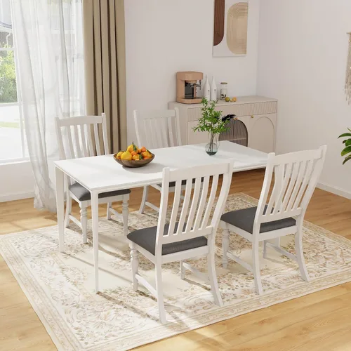 Vista 2 de Giantex Juego de 4 sillas de comedor de madera, sillas de cocina de granja con marco de madera maciza, carga máxima de 355 libras, sillas laterales
