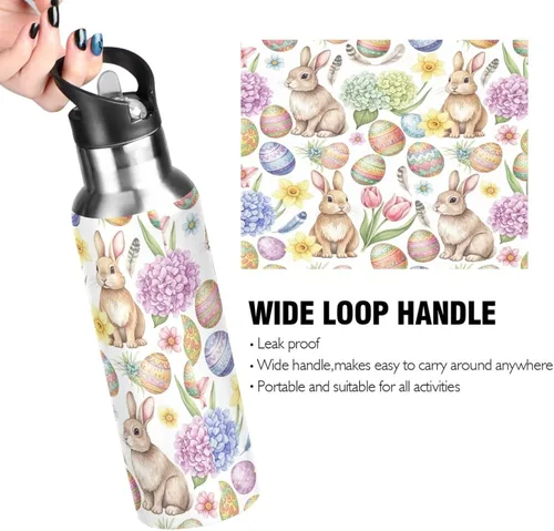 Vista 4 de Stainless Steel Vacuum Insulated Water Bottle 20 Oz, BPA-Free Sport Water Bottle for Gym Outdoor Travel School, Watercolor Rabbits
