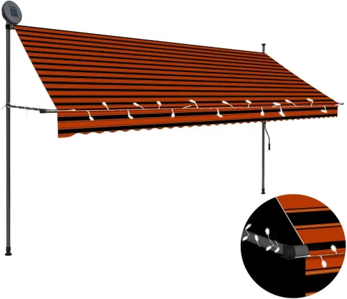 Vista 9 de vidaXL Toldo retráctil, toldo retráctil manual para patio al aire libre, toldo de refugio de sombra con LED para jardín, patio, balcón, 98.4 Naranja