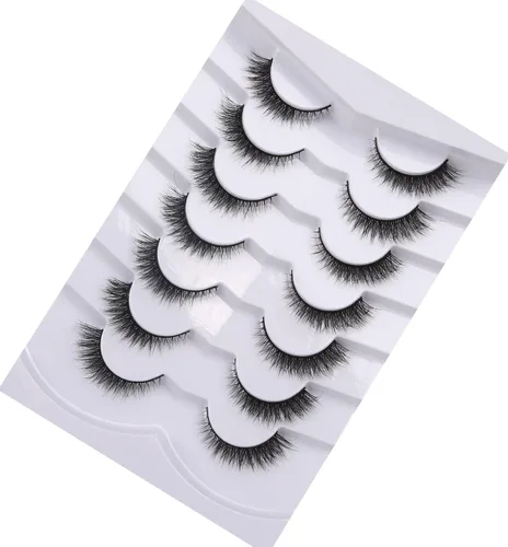Vista 9 de Pooplunch - Pestañas postizas estilo ojo de gato, extensión de volumen 8D natural, finas, cortas, de visón sintético, tiras de pestañas postizas