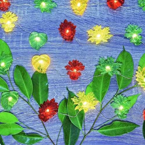 Vista 5 de Guirnalda de luces decorativas de hojas de hadas para decoración de Acción de Gracias, guirnalda de otoño, 30 luces LED de 10 pies, funciona