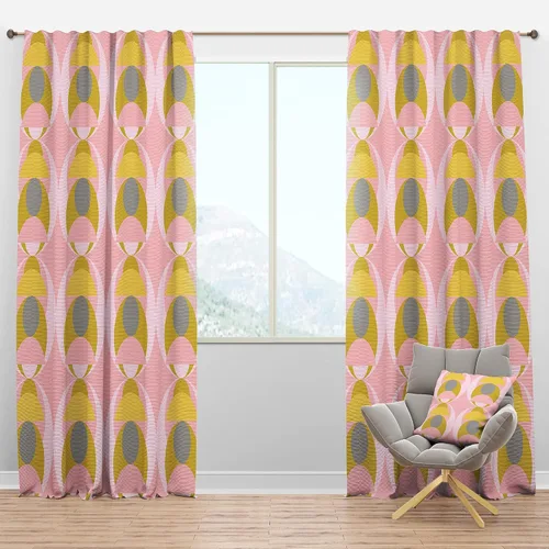 Vista 14 de DesignQ Espirales punteadas retro rojas y blancas - Panel de cortina moderno de mediados de siglo, 52 x 84 pulgadas 19240