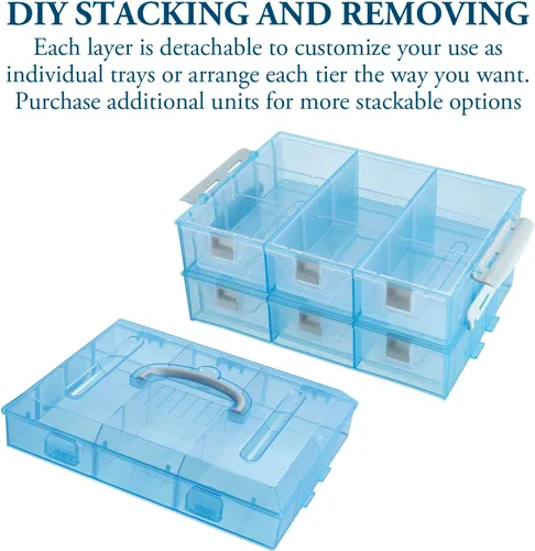 Vista 2 de MyGift Estuche organizador transparente de 11 pulgadas para suministros de costura para manualidades y artes con detalles blancos, 24 compartimentos