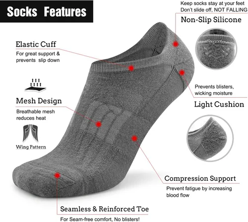 Vista 3 de Busy Socks Calcetines deportivos de lana merino para correr para hombres y mujeres, calcetines deportivos de corte bajo, finos y suaves, con agarres