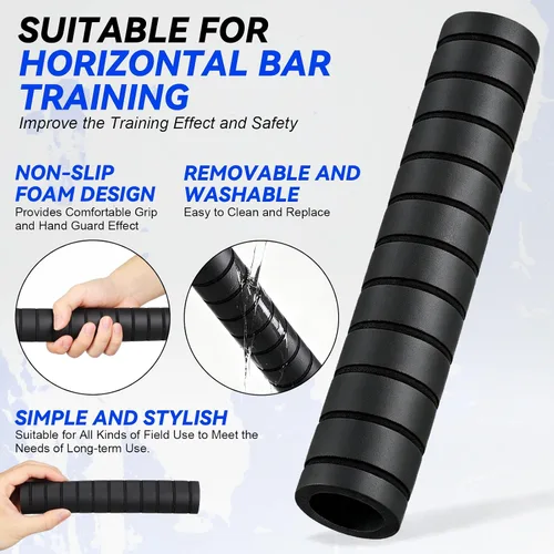 Vista 4 de VANZACK Pull Up Bar Grips, 8.4in Foam Grip Tubing, Non-Slip Bar Covers Negro