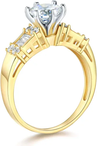 Vista 3 de Anillo de compromiso 14K oro SÓLIDO amarillo o blanco y set de 2 unidades de anillos de bodas