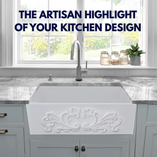 Vista 6 de Nantucket Sinks Lavabo de granja – Fregadero de cocina de granja con delantal blanco de 33 pulgadas, cuenco individual, montaje inferior, filigrana