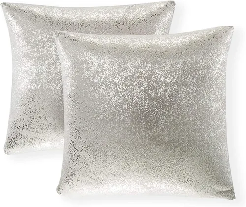 Vista 18 de Xinrjojo Juego de 2 almohadas brillantes en negro y dorado, almohadas suaves y brillantes decorativas, juego de fundas de almohada cuadradas negras