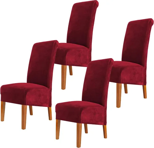 Vista 45 de Fundas elásticas para sillas de comedor, fundas protectoras de asiento extraíbles de terciopelo suave para sillas Parson (2, beige)