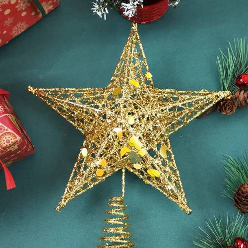 Vista 6 de URATOT Adorno Superior de Árbol de Navidad con Purpurina de Metal, Estrella de Alambre Hueca para la Punta del Árbol de Navidad para Decoración