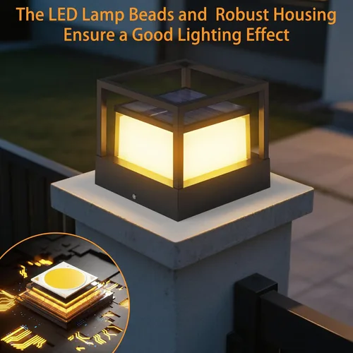 Vista 6 de Luces de poste solares al aire libre, lámpara de poste solar de 6.3" de crepúsculo al amanecer, luces de pilar impermeables Ip65, 3000k, aluminio