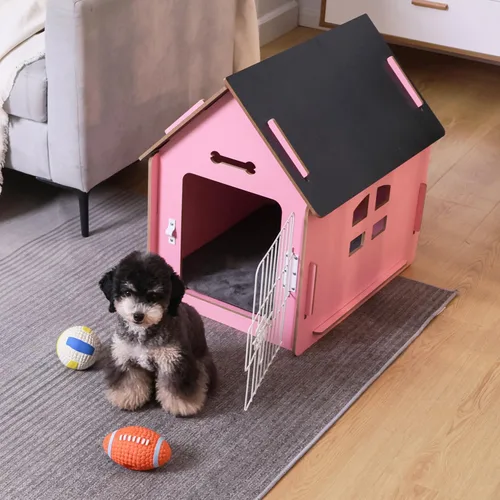 Vista 2 de RYpetmia - Casa de interior para perros y gatos pequeños, casa de madera para mascotas