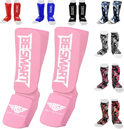 Vista 12 de Be Smart Espinilleras de Muay Thai MMA Kickboxing para Niños, Adultos, Jóvenes, Hombres y Mujeres, Protector de Empeine para Entrenamiento, Equipo