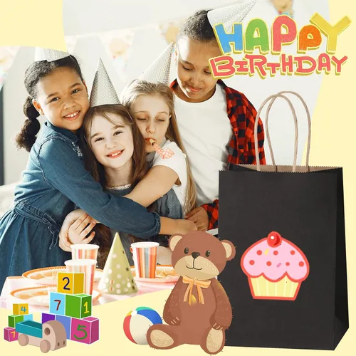 Vista 5 de SHOPDAY 45 bolsas de papel negras con asas, bolsas de regalo de varios tamaños de 5 x 3 x 8 y 8 x 4 x 10.5 y 10 x 5 x 13 pulgadas, 15 bolsas