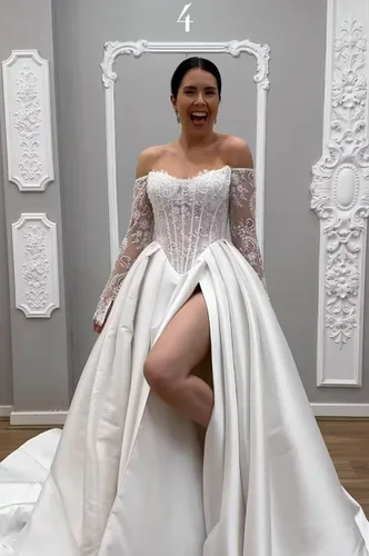 Vista 25 de Vestido de novia formal sin tirantes con encaje, largo de sirena para mujer 2019 WD162