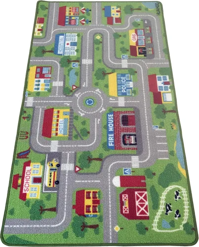 Vista 2 de HUAHOO Alfombra de juegos para niños, alfombra de coche para autos de juguete y trenes, tapete de juego antideslizante para sala de juegos y aula