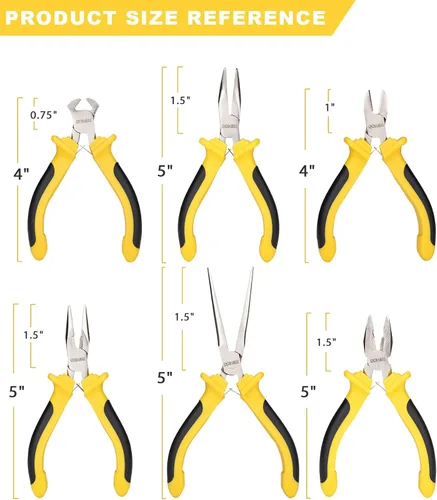 Vista 7 de DOWELL Juego de 6 alicates pequeños con punta de aguja, diagonal, punta de nariz doblada y línea para hacer manualidades, reparar dispositivos