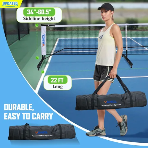 Vista 4 de Pro Pickleball Net Portable with Wheels – 22ft Heavy Duty Pickleball Net System with Sturdy Aluminum Frame for Outdoor & Indoor – Nylon Net &