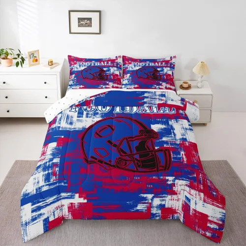 Vista 11 de Feelyou Juego de edredón de fútbol, tamaño individual, juego de ropa de cama deportiva de rugby para niños y niñas, color negro y marrón, edredón