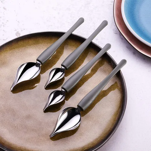 Vista 7 de Angoily Juego de 4 cucharas decorativas para dibujo, cucharas de filtro de cuchara de chocolate de acero inoxidable, cuchara de lápiz de decoración