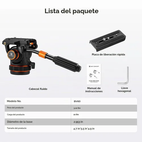 Vista 8 de K&F CONCEPT Cabezal de fluido profesional, trípode de cabeza fluida suave